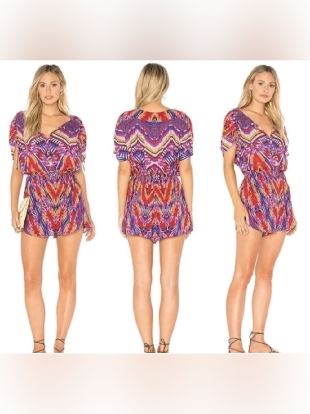 Free People ' Multicolor Short Sleeve One-Piece in Purple & Red